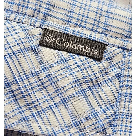 Columbia Shirt Mens L Plaid Blue Omni-Shade Shirt Short Sleeve Fishing Vented - Picture 6 of 6